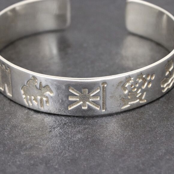 Vintage Michael Hilliar Sterling Silver History of Ireland Cuff Bracelet 7.5" - Picture 1 of 12
